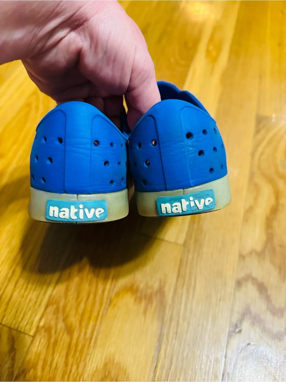 Native Kids Slip-On Water Shoes in Bright Blue with glow in the dark Toe Caps